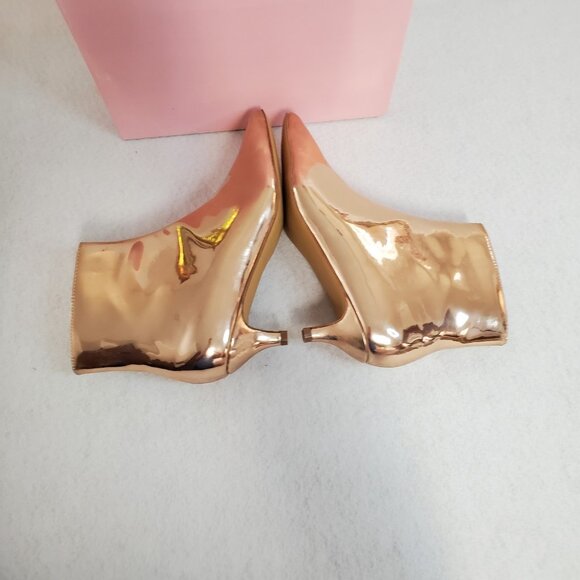 Penny Loves Kenny Size 9 Rose Gold Mirrored Metallic Shiny Boots Kitten Heels - Picture 7 of 11
